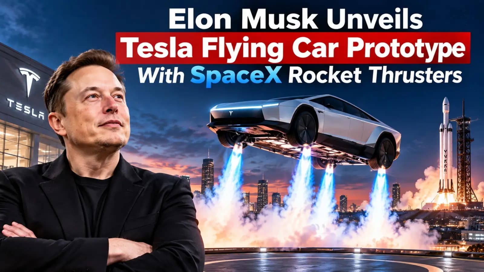 Tesla Flying Car Unveiled as Musk Showcases SpaceX Thruster Technology